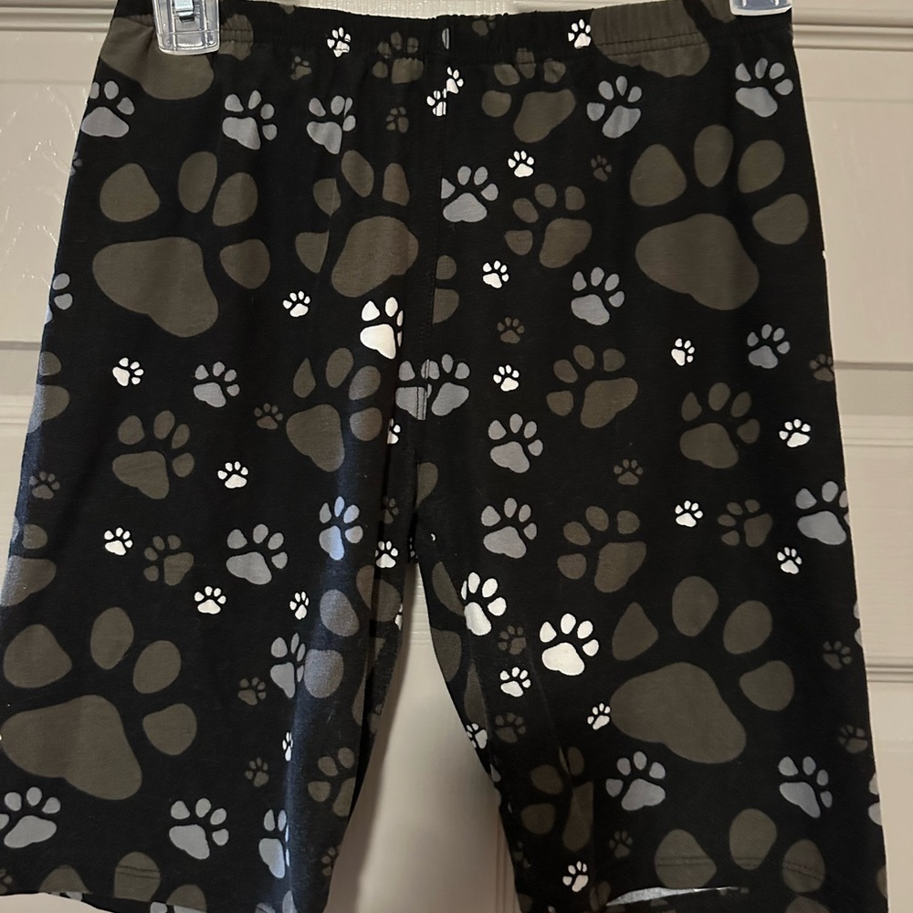 Black and Gray Paw Print Bike Shorts with Stretchy Fabric
